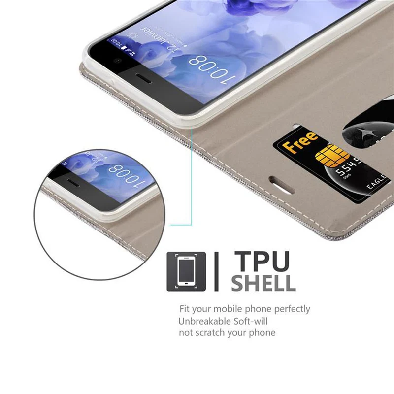 Cadorabo Hülle kompatibel mit HTC U PLAY Schutzhülle mit Magnetverschluss, Standfunktion und Kartenfach