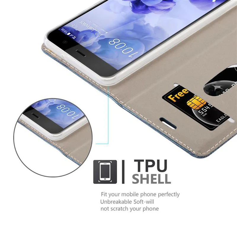 Cadorabo Hülle kompatibel mit HTC U PLAY Schutzhülle mit Magnetverschluss, Standfunktion und Kartenfach