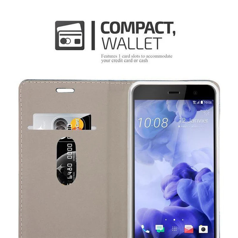 Cadorabo Hülle kompatibel mit HTC U PLAY Schutzhülle mit Magnetverschluss, Standfunktion und Kartenfach