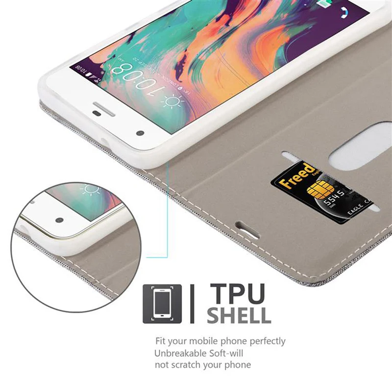 Cadorabo Hülle kompatibel mit HTC Desire 10 PRO Schutzhülle mit Magnetverschluss, Standfunktion und Kartenfach