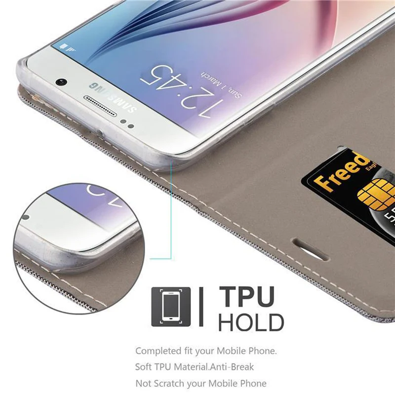 Cadorabo Hülle kompatibel mit Samsung Galaxy S6 EDGE PLUS Schutzhülle mit Magnetverschluss, Standfunktion und Kartenfach