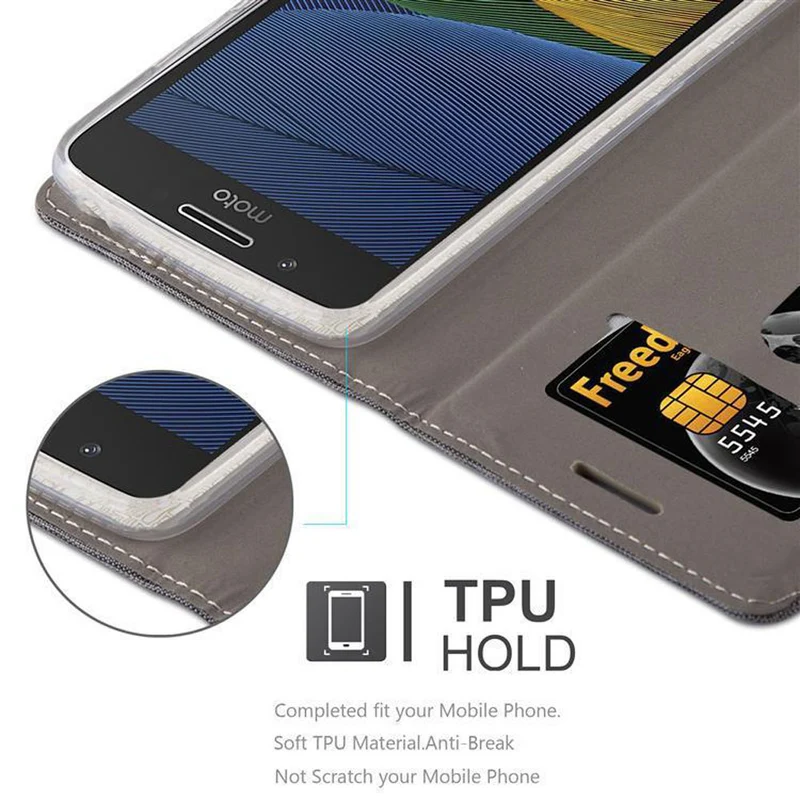Cadorabo Hülle kompatibel mit Motorola MOTO G5 PLUS Schutzhülle mit Magnetverschluss, Standfunktion und Kartenfach