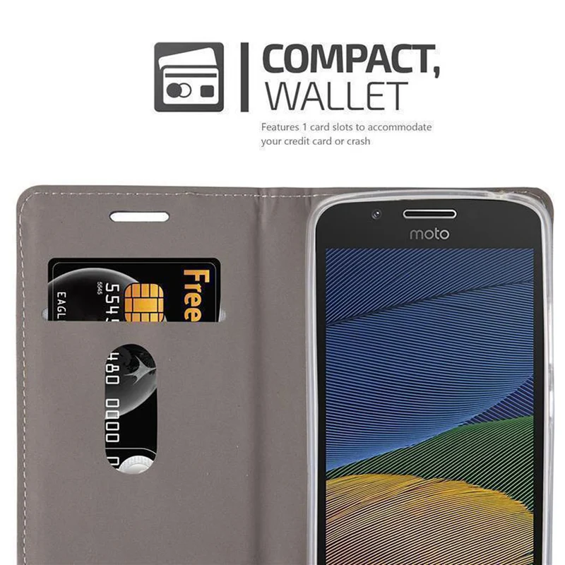 Cadorabo Hülle kompatibel mit Motorola MOTO G5 PLUS Schutzhülle mit Magnetverschluss, Standfunktion und Kartenfach