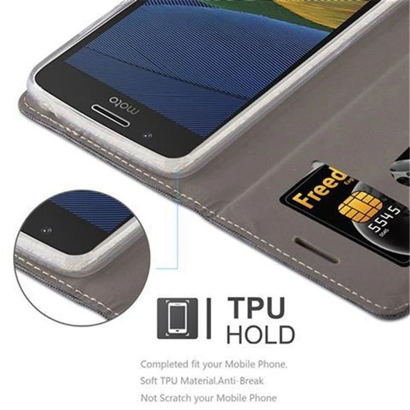 Cadorabo Hülle kompatibel mit Motorola MOTO G5 Schutzhülle mit Magnetverschluss, Standfunktion und Kartenfach