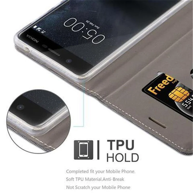 Cadorabo Hülle kompatibel mit Nokia 5 2017 Schutzhülle mit Magnetverschluss, Standfunktion und Kartenfach