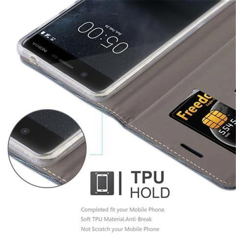 Cadorabo Hülle kompatibel mit Nokia 5 2017 Schutzhülle mit Magnetverschluss, Standfunktion und Kartenfach
