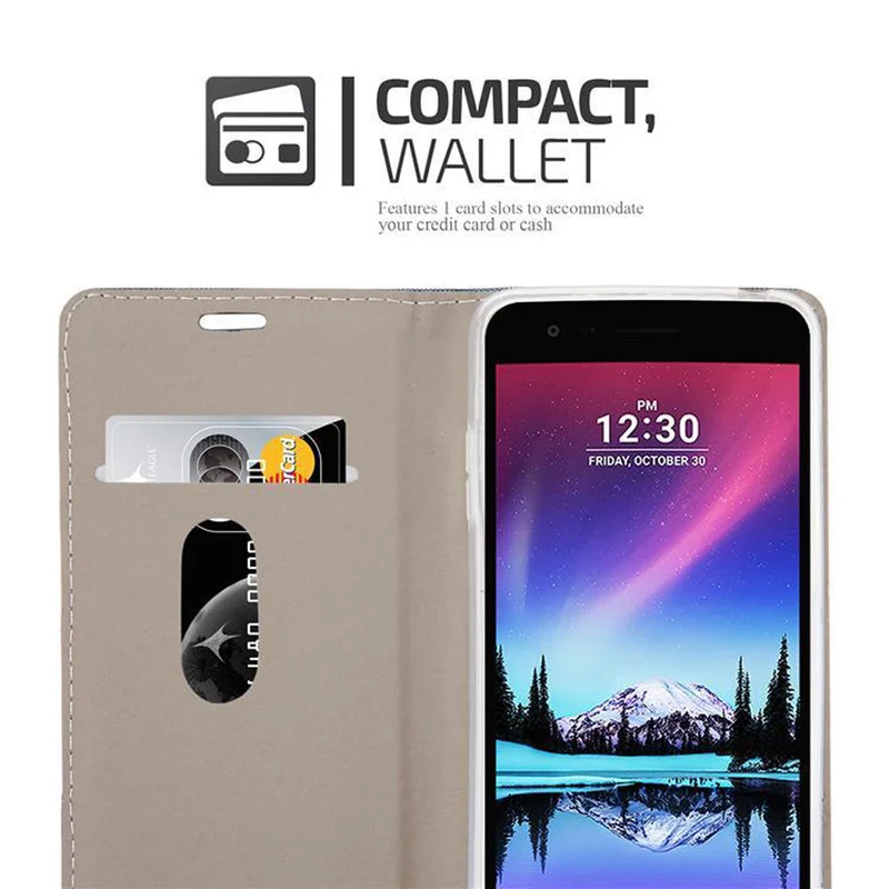 Cadorabo Hülle kompatibel mit LG K4 2017 Schutzhülle mit Magnetverschluss, Standfunktion und Kartenfach