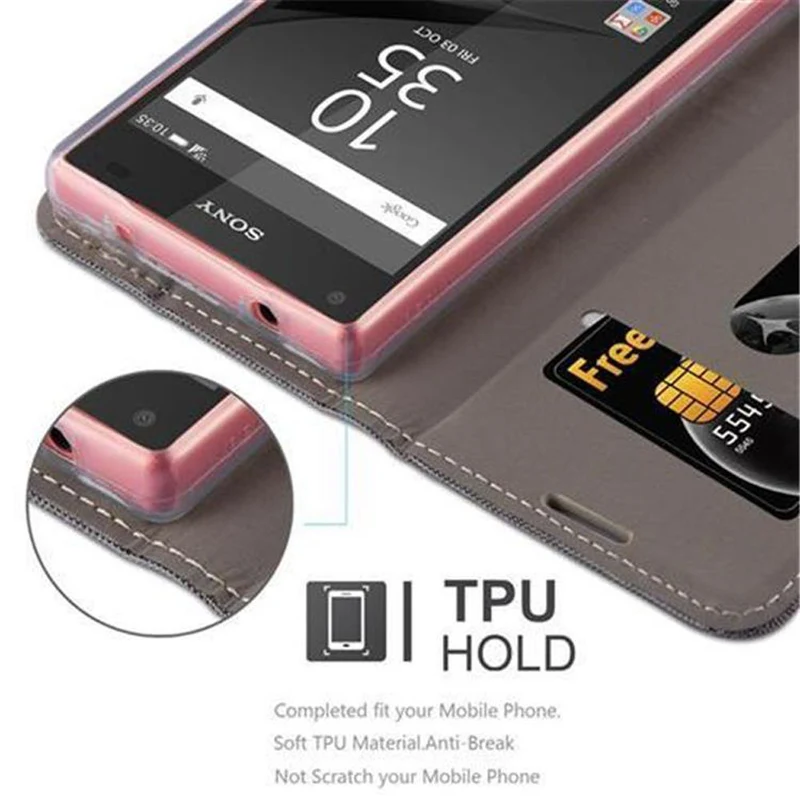 Cadorabo Hülle kompatibel mit Sony Xperia Z5 COMPACT Schutzhülle mit Magnetverschluss, Standfunktion und Kartenfach