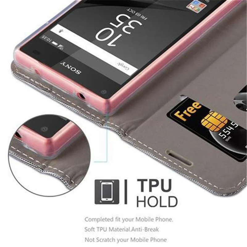 Cadorabo Hülle kompatibel mit Sony Xperia Z5 COMPACT Schutzhülle mit Magnetverschluss, Standfunktion und Kartenfach