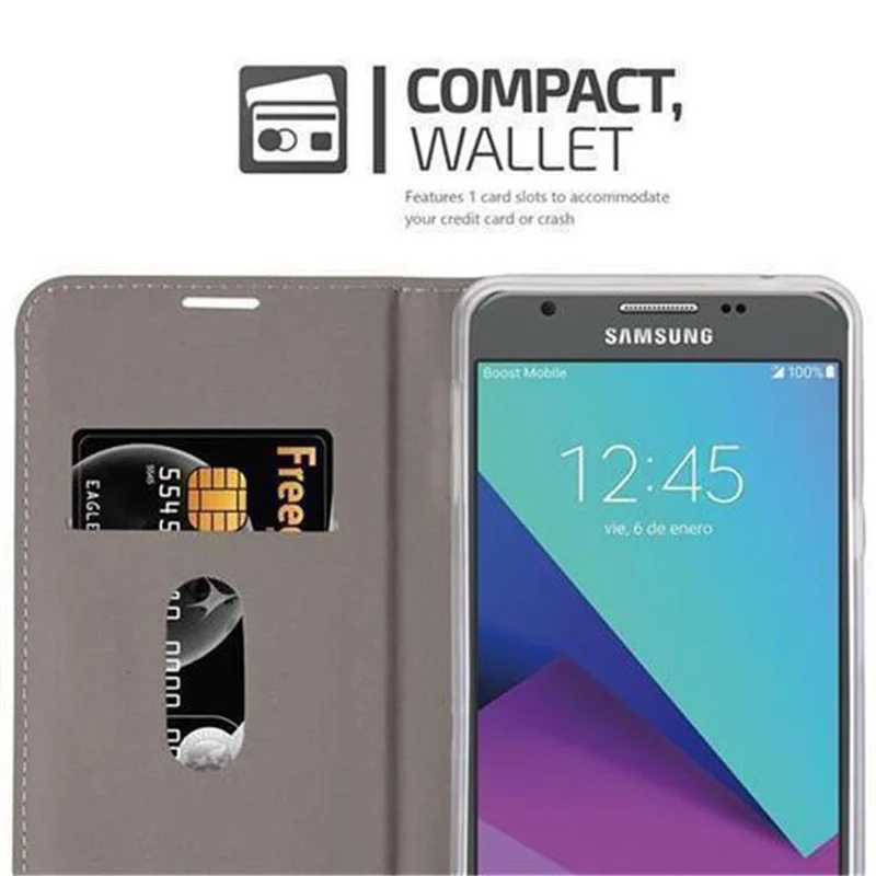 Cadorabo Hülle kompatibel mit Samsung Galaxy J3 2017 US Version Schutzhülle mit Magnetverschluss, Standfunktion und Kartenfach