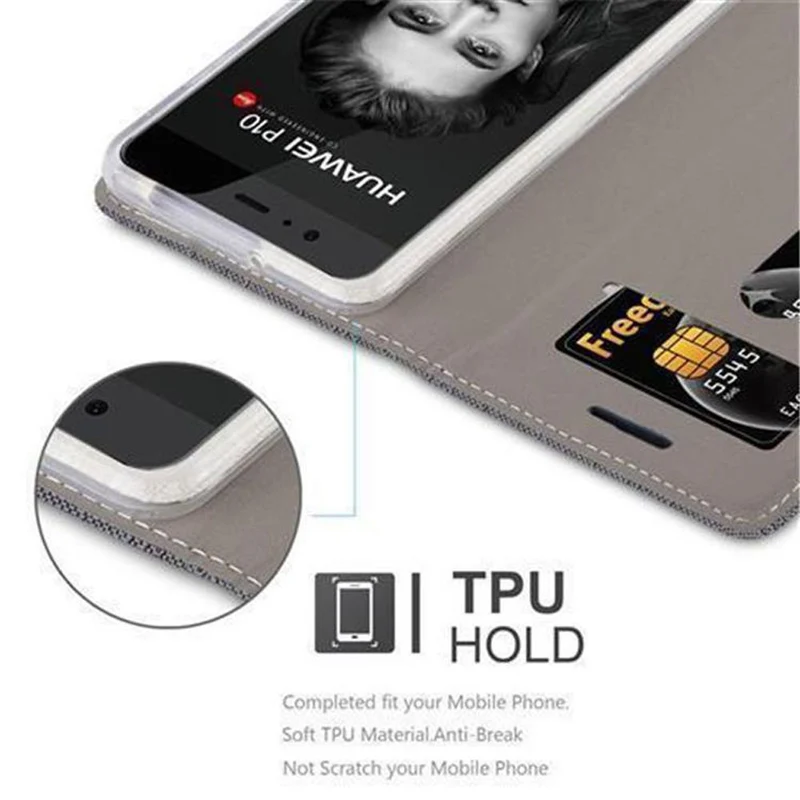 Cadorabo Hülle kompatibel mit Huawei P10 PLUS Schutzhülle mit Magnetverschluss, Standfunktion und Kartenfach