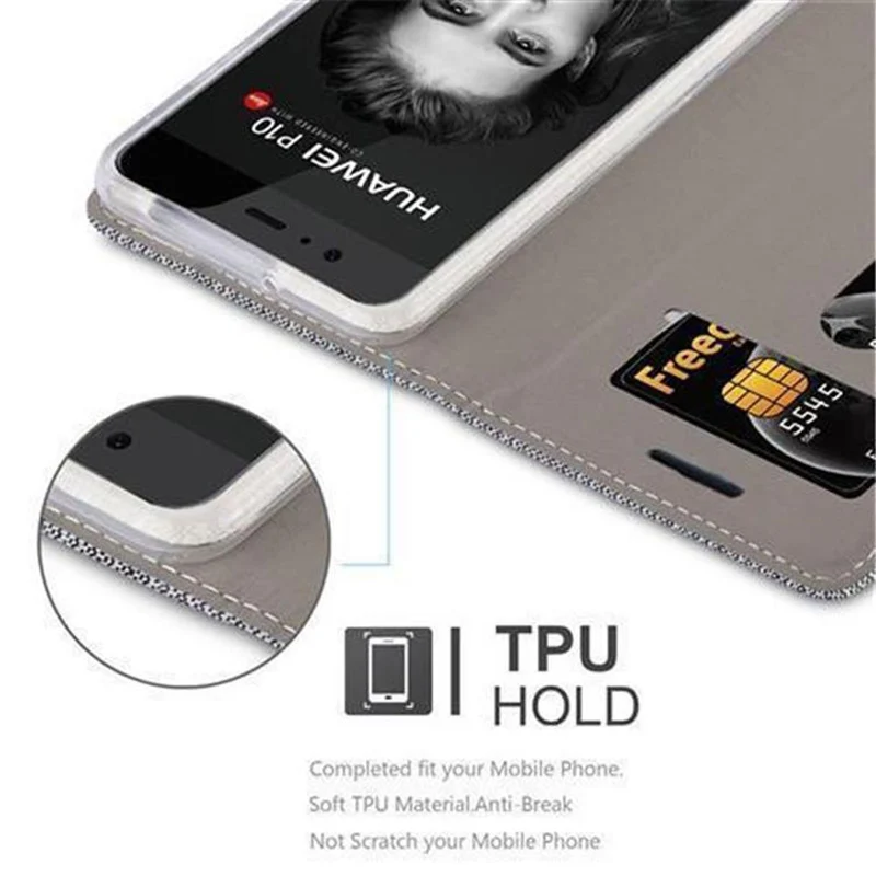 Cadorabo Hülle kompatibel mit Huawei P10 PLUS Schutzhülle mit Magnetverschluss, Standfunktion und Kartenfach