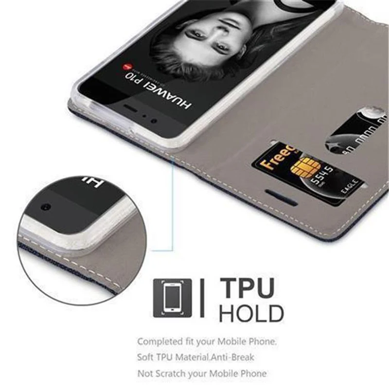 Cadorabo Hülle kompatibel mit Huawei P10 PLUS Schutzhülle mit Magnetverschluss, Standfunktion und Kartenfach