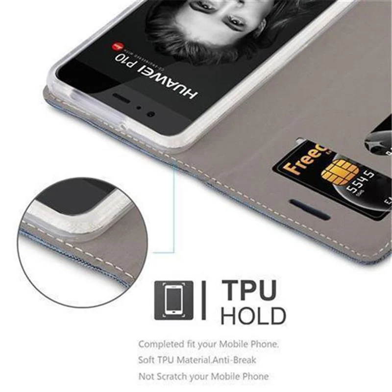 Cadorabo Hülle kompatibel mit Huawei P10 PLUS Schutzhülle mit Magnetverschluss, Standfunktion und Kartenfach