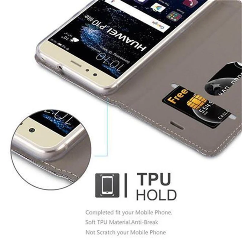 Cadorabo Hülle kompatibel mit Huawei P10 LITE Schutzhülle mit Magnetverschluss, Standfunktion und Kartenfach