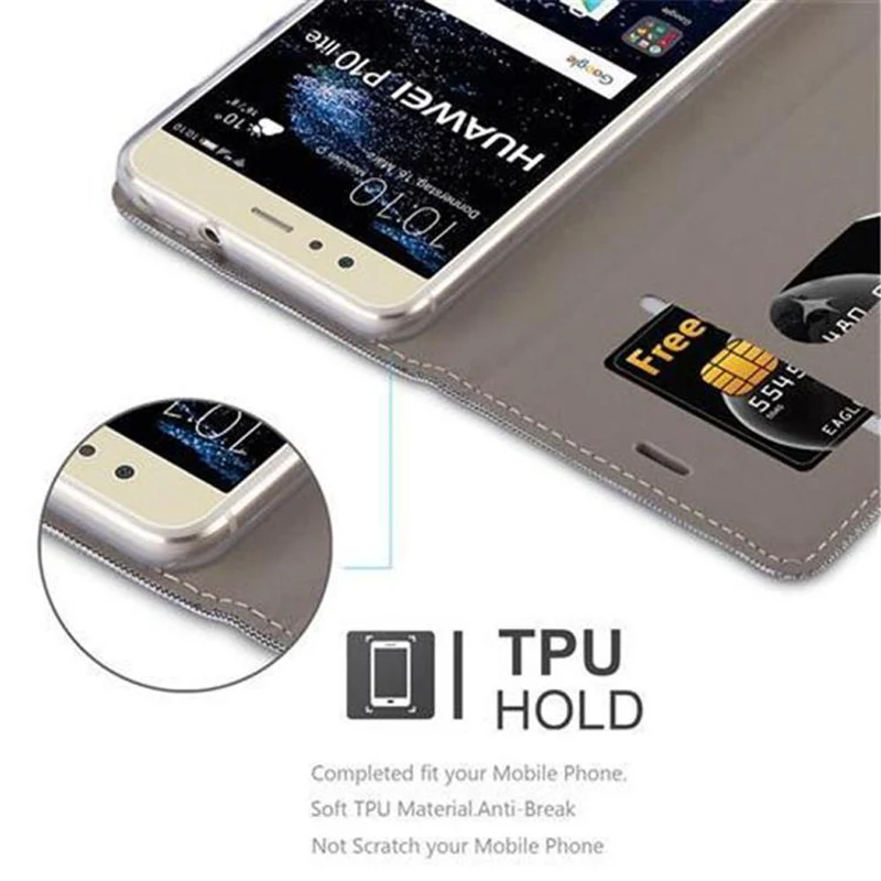 Cadorabo Hülle kompatibel mit Huawei P10 LITE Schutzhülle mit Magnetverschluss, Standfunktion und Kartenfach