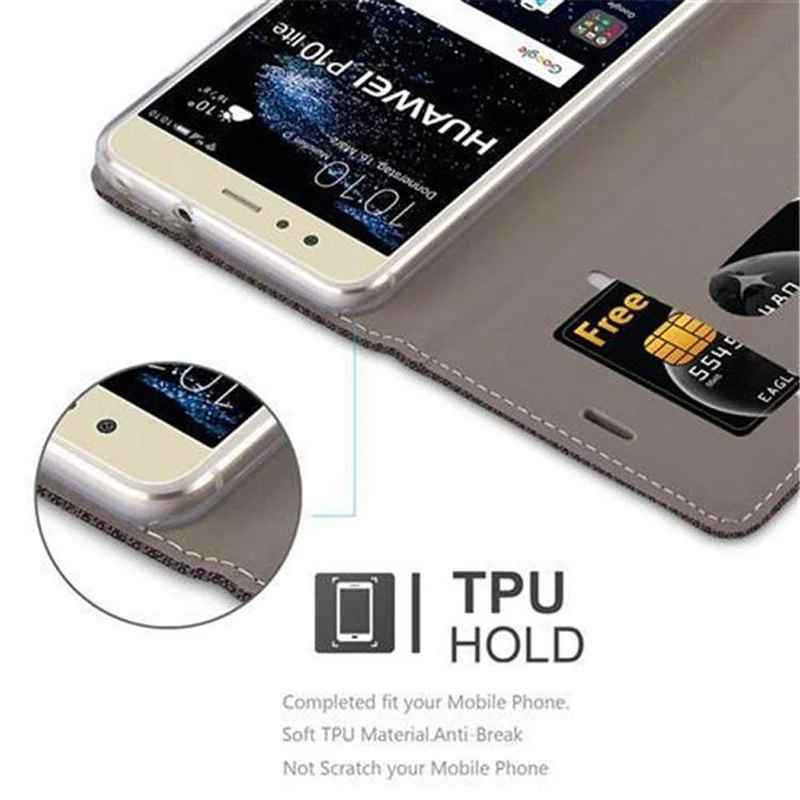 Cadorabo Hülle kompatibel mit Huawei P10 LITE Schutzhülle mit Magnetverschluss, Standfunktion und Kartenfach