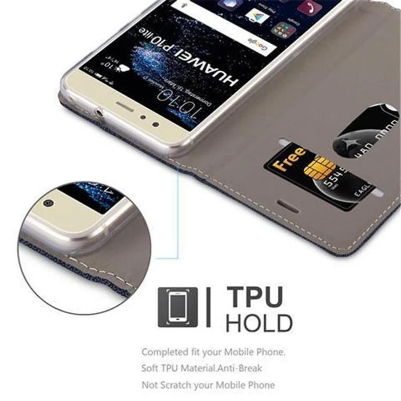 Cadorabo Hülle kompatibel mit Huawei P10 LITE Schutzhülle mit Magnetverschluss, Standfunktion und Kartenfach