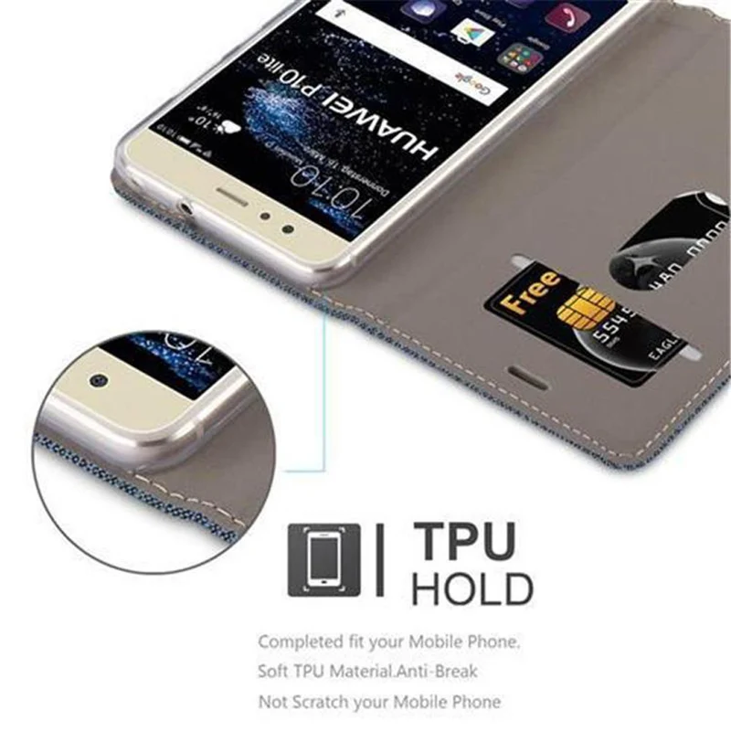 Cadorabo Hülle kompatibel mit Huawei P10 LITE Schutzhülle mit Magnetverschluss, Standfunktion und Kartenfach