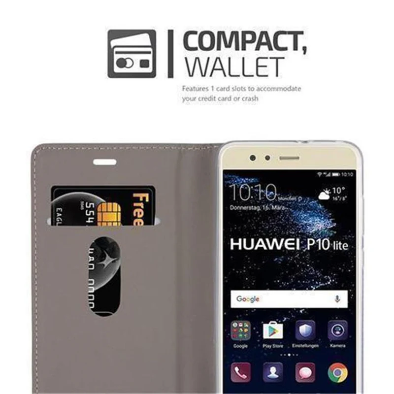 Cadorabo Hülle kompatibel mit Huawei P10 LITE Schutzhülle mit Magnetverschluss, Standfunktion und Kartenfach