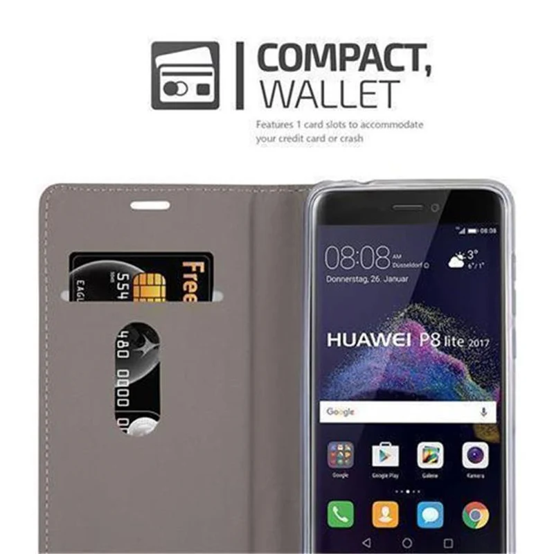 Cadorabo Hülle kompatibel mit Huawei P8 LITE 2017 / P9 LITE 2017 Schutzhülle mit Magnetverschluss, Standfunktion und Kartenfach