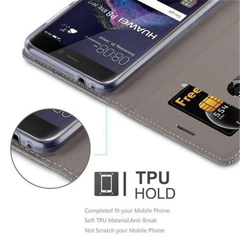 Cadorabo Hülle kompatibel mit Huawei P8 LITE 2017 / P9 LITE 2017 Schutzhülle mit Magnetverschluss, Standfunktion und Kartenfach