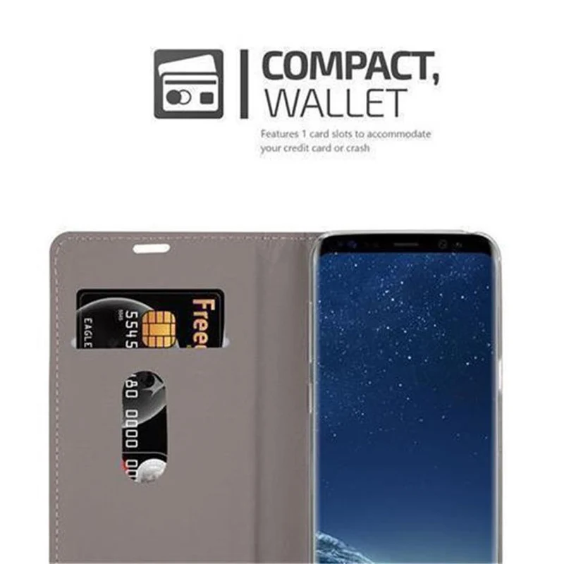 Cadorabo Hülle kompatibel mit Samsung Galaxy S8 Schutzhülle mit Magnetverschluss, Standfunktion und Kartenfach