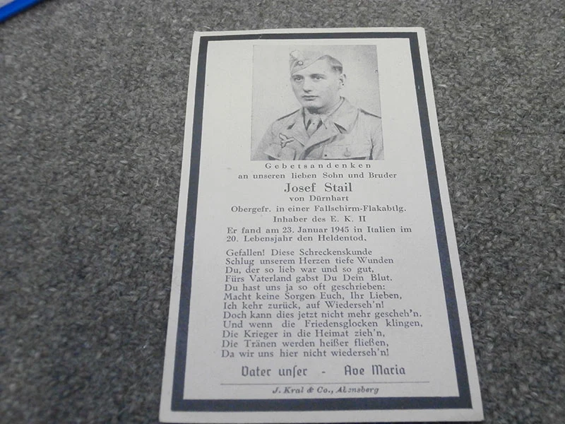 Sterbebilder - Fallschirm - Flakabtlg. Italien am 25. Januar 1945.