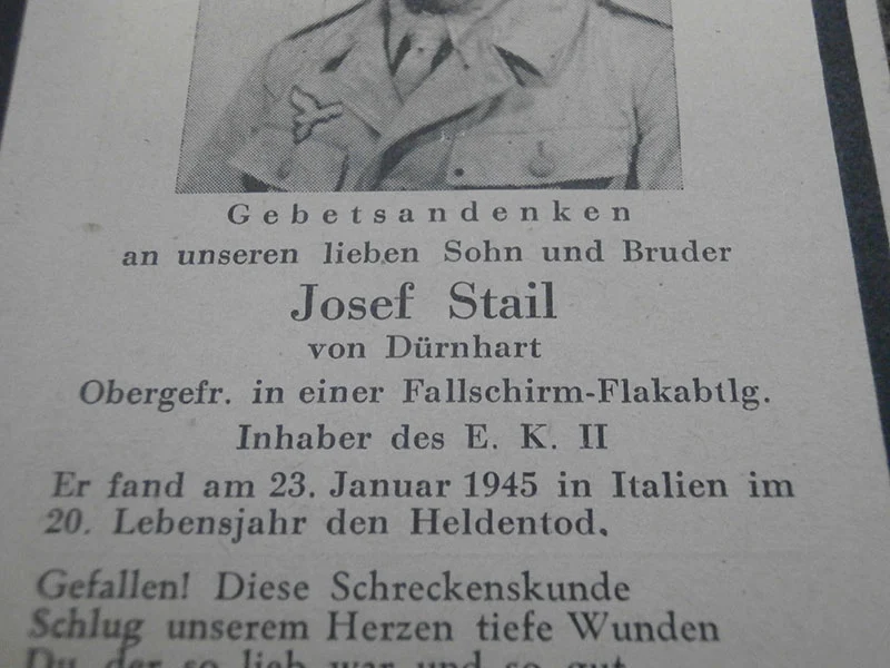 Sterbebilder - Fallschirm - Flakabtlg. Italien am 25. Januar 1945.