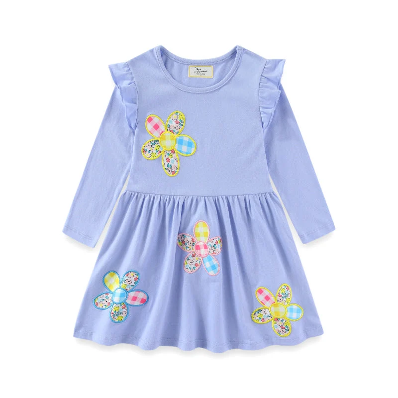 Mädchen Langarmkleid mit floralen Applikationen Drune