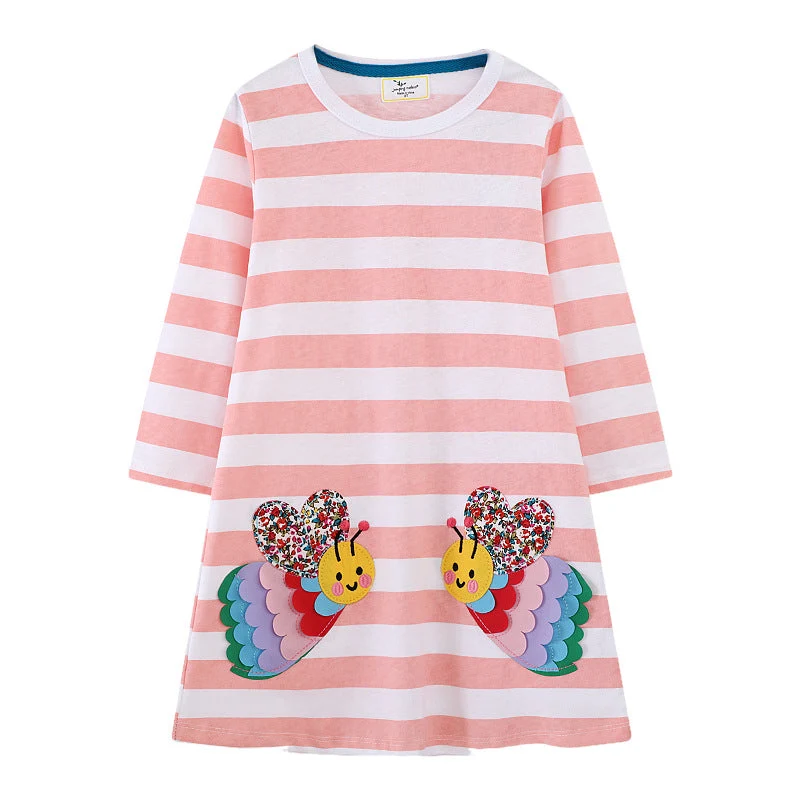 Mädchen Langarmkleid mit buntem Schmetterlingsdesign Drune