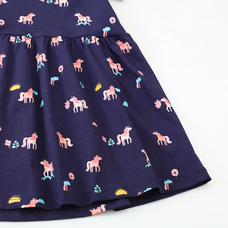 Mädchen Kurzarm Kleid mit verspieltem Einhorn-Motiv Drune