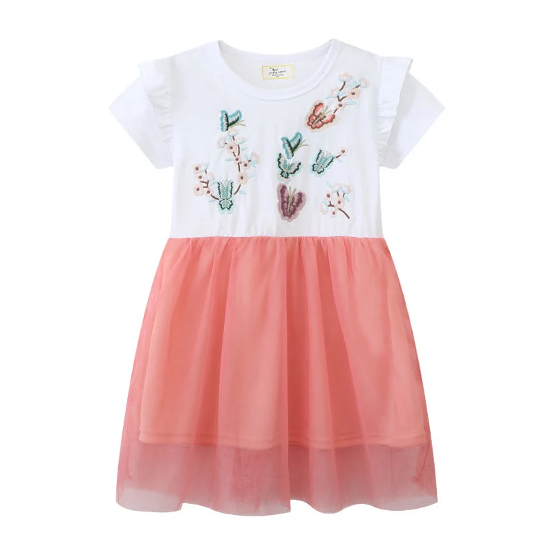 Mädchen Kurzarm Kleid mit floralem Tüllrock Drune