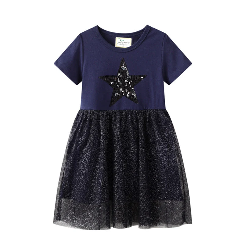 Mädchen Kleid mit glitzerndem Sternenmotiv und Tüllrock Drune