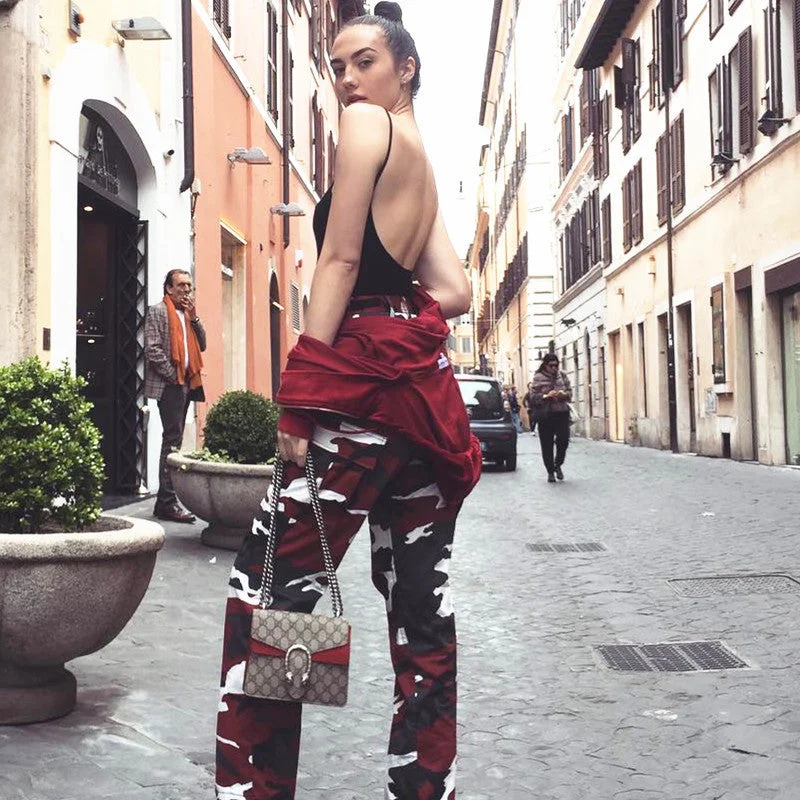 Damen nan Cargohose mit urbanem Camouflage-Print und elastischem Bund Drune