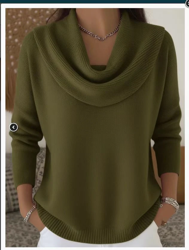 Damen nan fein gestrickter Pullover mit Wasserfallkragen und geripptem Saum Drune
