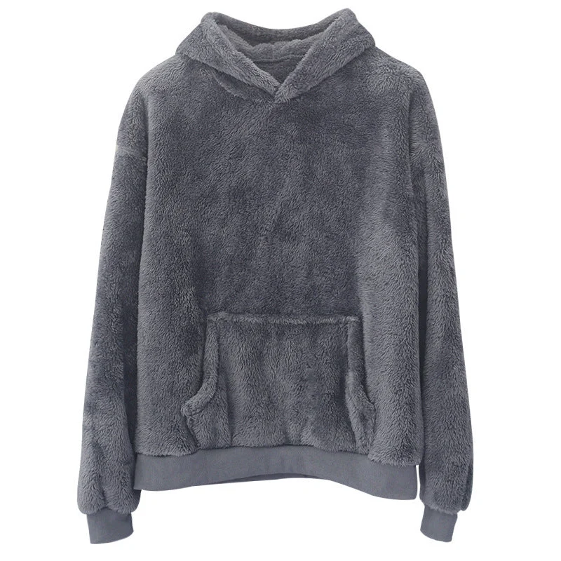 Unisex nan kuscheliger Teddy-Fleece Hoodie mit überlanger Passform und Kängurutasche Drune