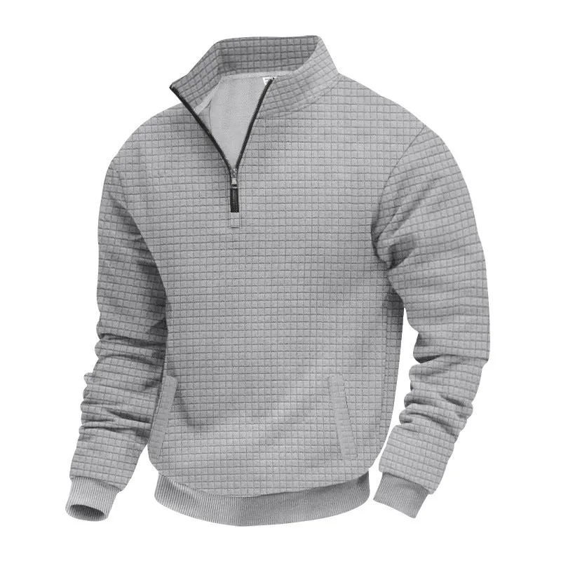 Herren nan wärmendes Waffel-Halbzip-Sweat mit Kastenquadratstruktur und Kängurutasche Drune