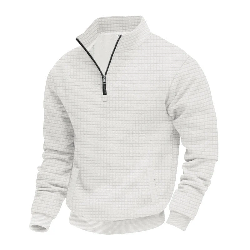 Herren nan wärmendes Waffel-Halbzip-Sweat mit Kastenquadratstruktur und Kängurutasche Drune