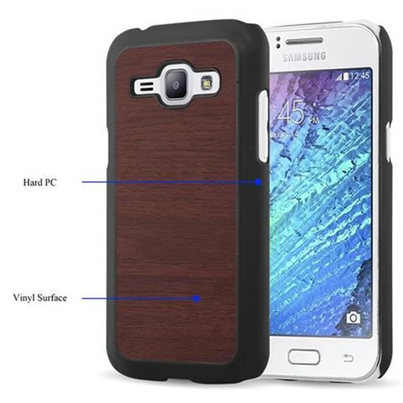 Cadorabo Hülle kompatibel mit Samsung Galaxy J1 2015 Hard Case Schutzhülle in Holz Optik gegen Kratzer und Stöße