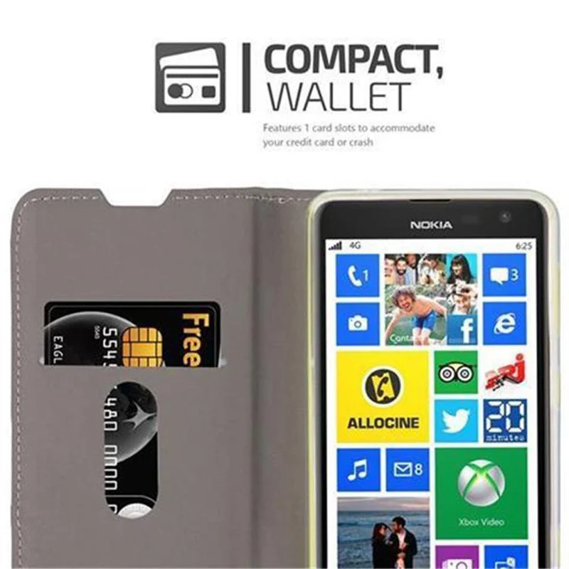 Cadorabo Hülle kompatibel mit Nokia Lumia 625 Schutzhülle mit Magnetverschluss, Standfunktion und Kartenfach