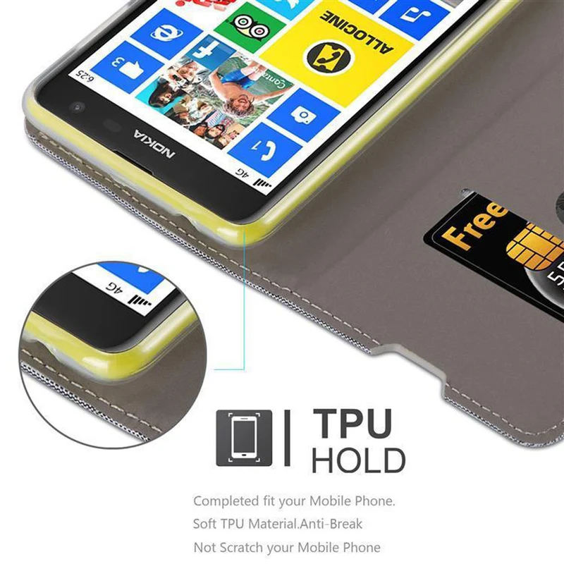 Cadorabo Hülle kompatibel mit Nokia Lumia 625 Schutzhülle mit Magnetverschluss, Standfunktion und Kartenfach