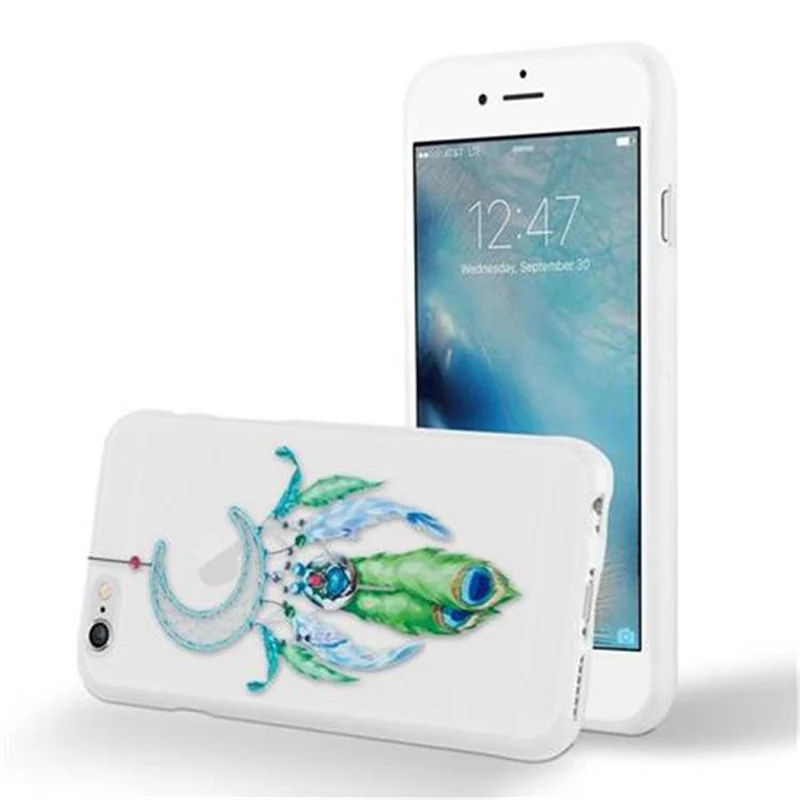 Cadorabo Hülle kompatibel mit Apple iPhone 6 / 6S mit MOND TRAUMFÄNGER GRÜN- Schutzhülle aus TPU Silikon mit modernem Aufdruck