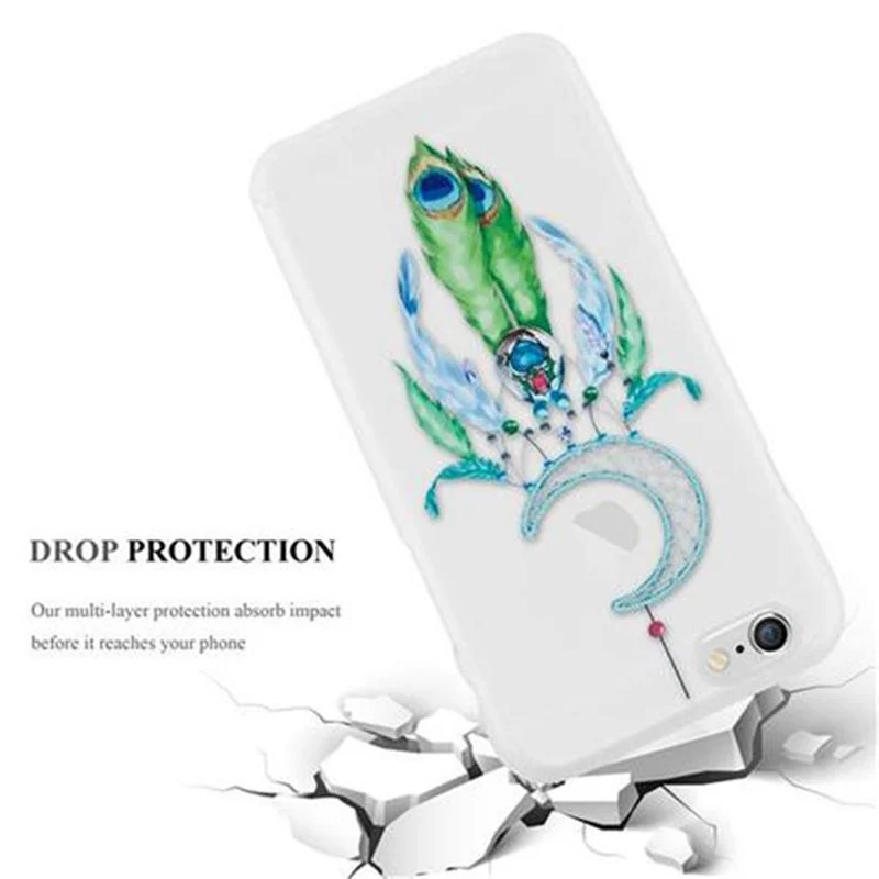 Cadorabo Hülle kompatibel mit Apple iPhone 6 / 6S mit MOND TRAUMFÄNGER GRÜN- Schutzhülle aus TPU Silikon mit modernem Aufdruck