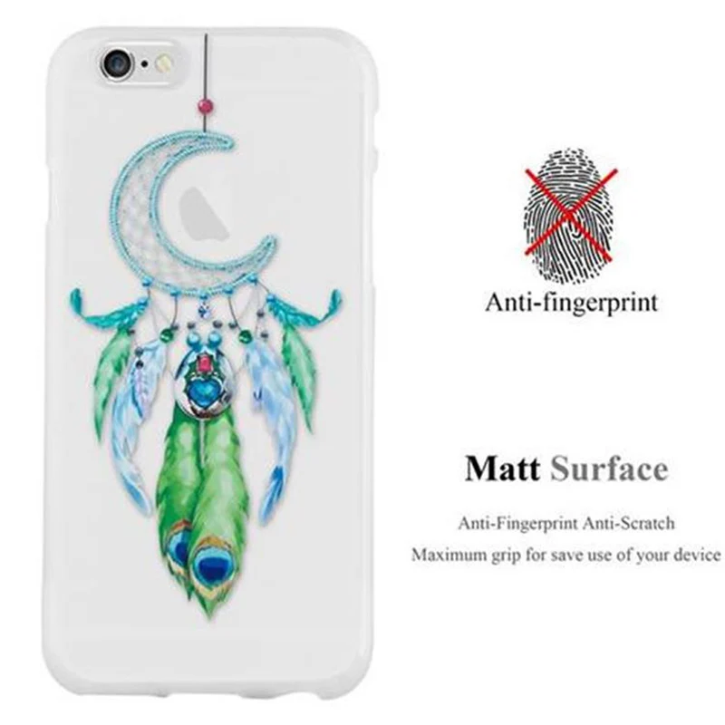 Cadorabo Hülle kompatibel mit Apple iPhone 6 / 6S mit MOND TRAUMFÄNGER GRÜN- Schutzhülle aus TPU Silikon mit modernem Aufdruck