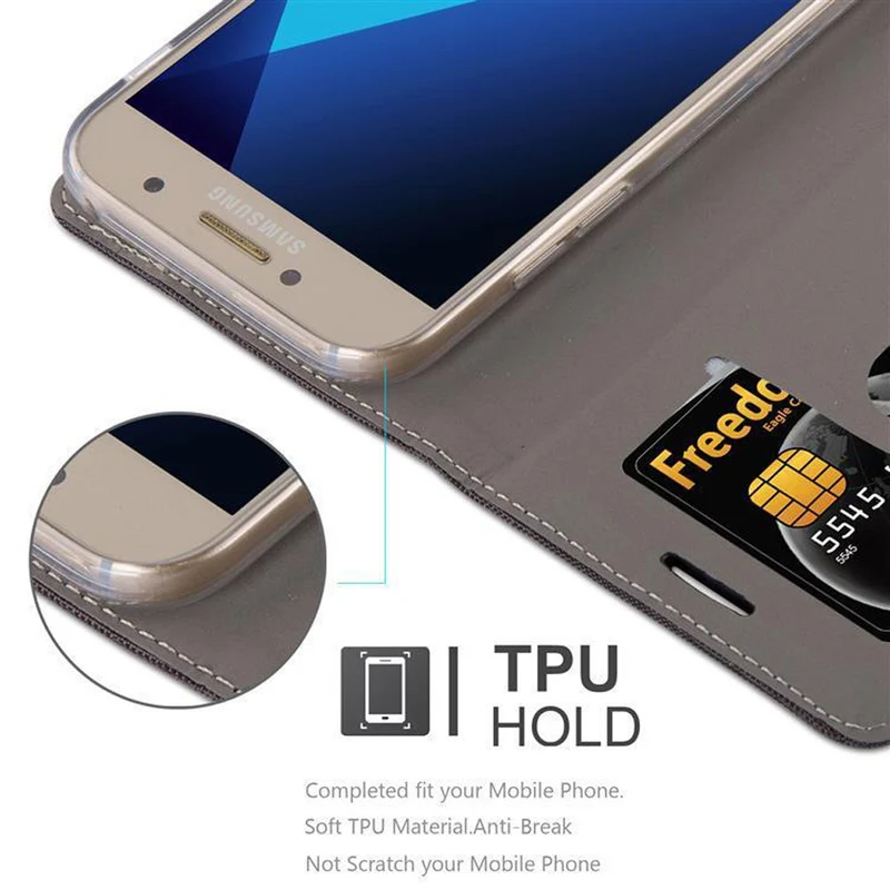 Cadorabo Hülle kompatibel mit Samsung Galaxy A3 2017 Schutzhülle mit Magnetverschluss, Standfunktion und Kartenfach