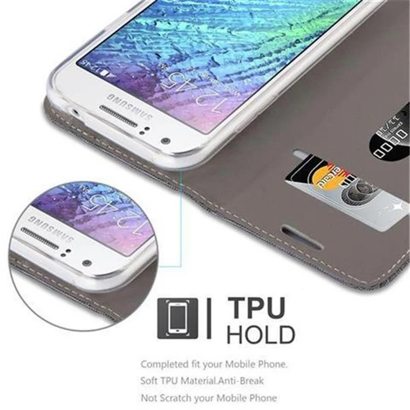 Cadorabo Hülle kompatibel mit Samsung Galaxy J1 2015 Schutzhülle mit Magnetverschluss, Standfunktion und Kartenfach