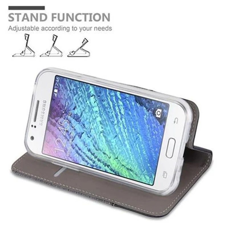 Cadorabo Hülle kompatibel mit Samsung Galaxy J1 2015 Schutzhülle mit Magnetverschluss, Standfunktion und Kartenfach