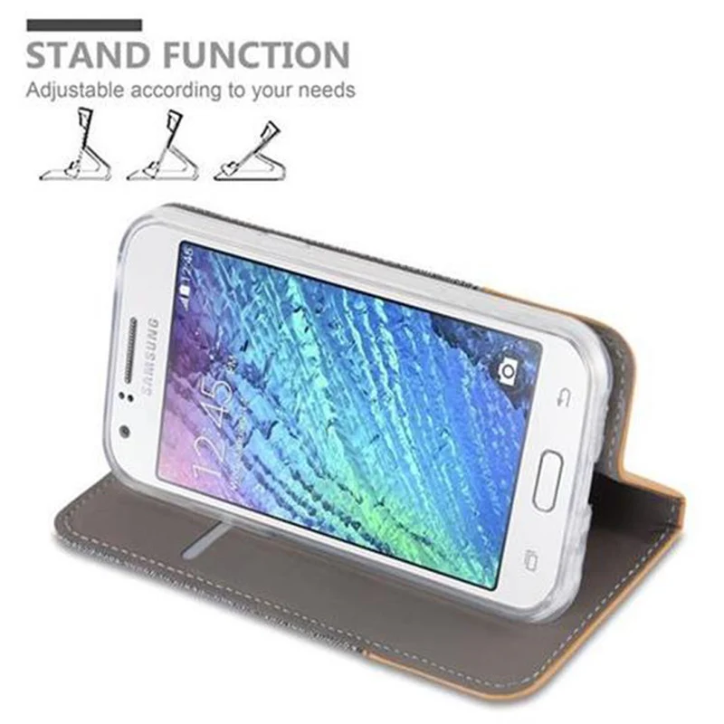 Cadorabo Hülle kompatibel mit Samsung Galaxy J1 2015 Schutzhülle mit Magnetverschluss, Standfunktion und Kartenfach