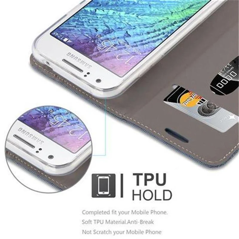 Cadorabo Hülle kompatibel mit Samsung Galaxy J1 2015 Schutzhülle mit Magnetverschluss, Standfunktion und Kartenfach
